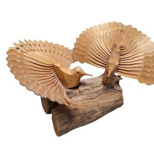 Wooden Fan Art 1967 Vintage Lightweight Rustic Cabin Delicate Signed Carved